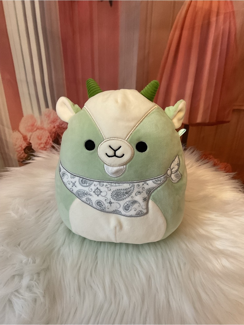 Squishmallows Green and Cream Goat Plush with Paisley Bandana